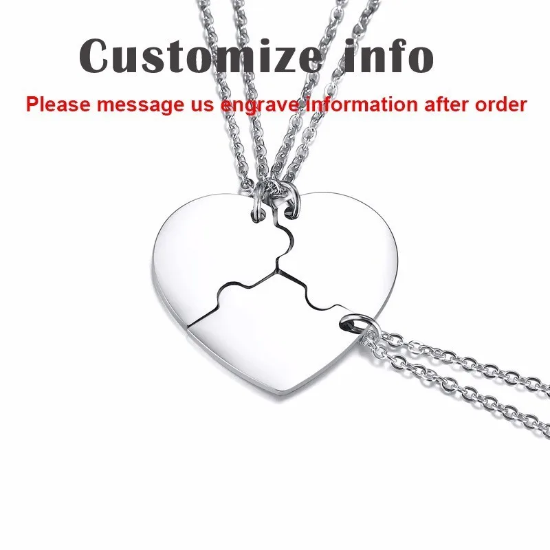 Vnox персонализированные Сердце Головоломки Кулон дружбы для женщин Серебряный тон нержавеющая сталь чокер лучшие друзья BFF пользовательские ожерелья - Окраска металла: Custom