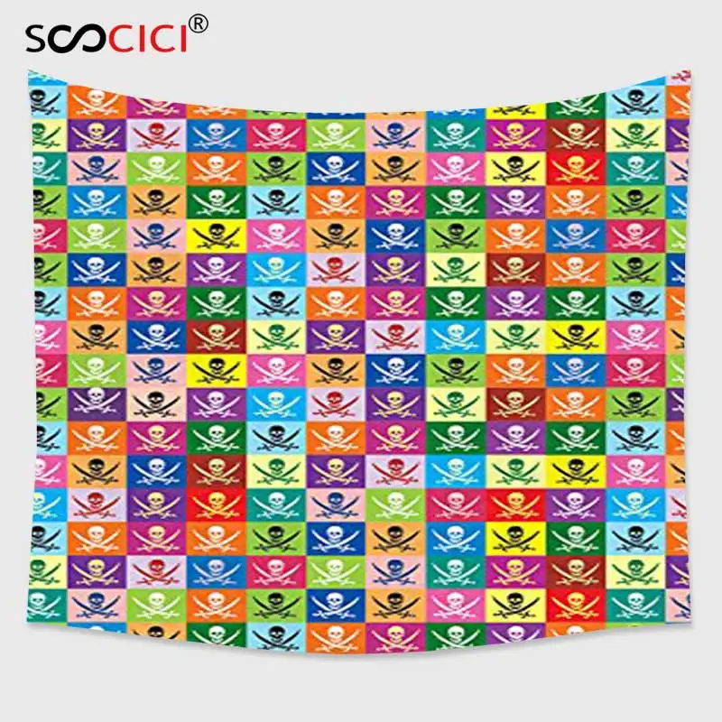 

Cutom Tapestry Wall Hanging,Skulls Decorations Skull And Swords Pirate Flags Jolly Roger Colorful Design