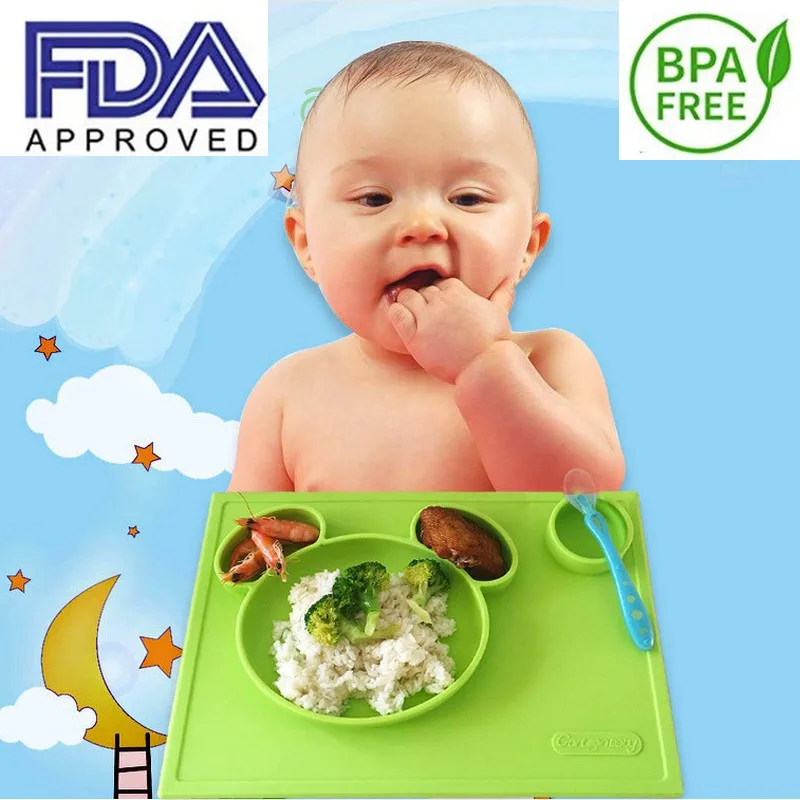 Cartoon baby silicone plate for children zoo animal pattened safe bowl tableware feeding dishes Drop shipping
