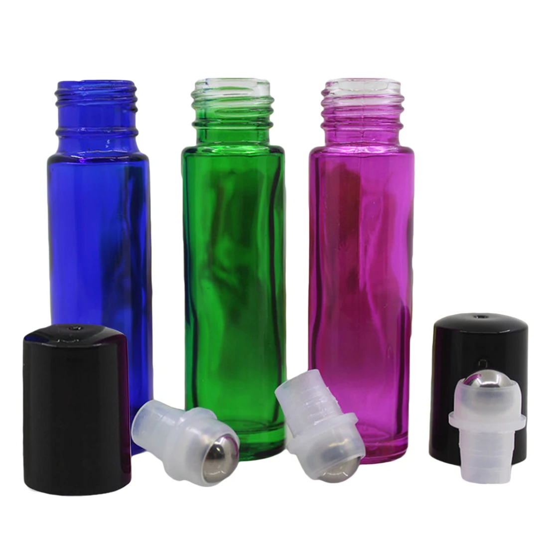 

Blue Ball Bottle Thick 10ml Color Bead Perfume Sub-Bottle Color 10ml Green Red Bead Bottle with Steel Bead Plastic Cover
