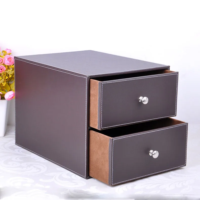 Double Layer Double Drawer Wood Structure Leather Desk Filing
