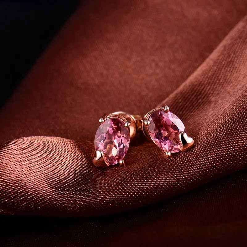 Новые натуральный розовый турмалин серьги-гвоздики овальным вырезом 5x7 мм Подлинная камень Soild 18Kt цвета розового золота ювелирные изделия для подарка WE033