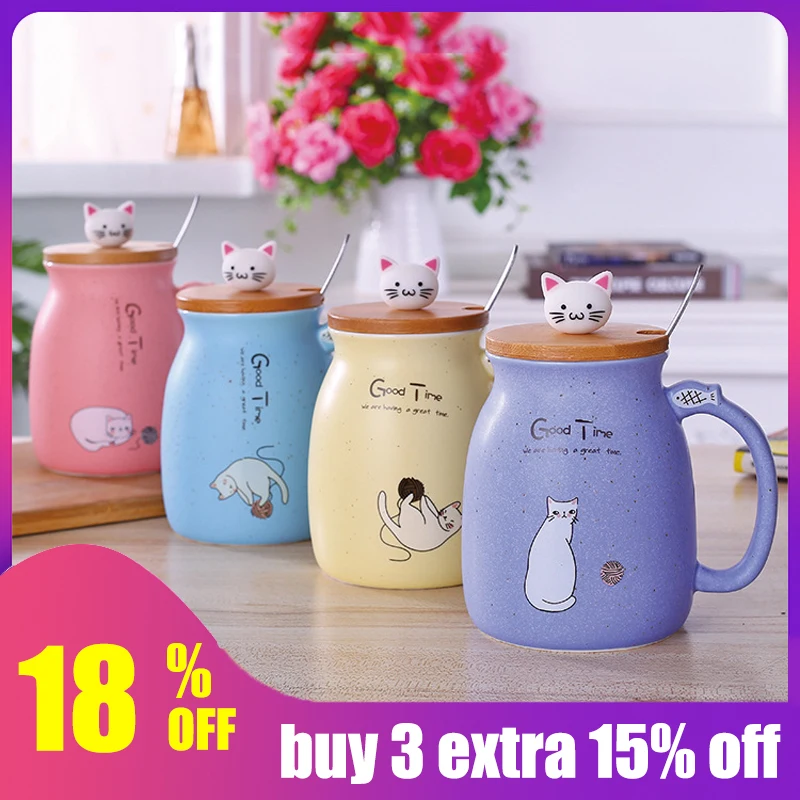 

Creative cute cat Mug cup heat-resistant cartoon taza with lid kitten coffee ceramic mugs children cup office Drinkware gift