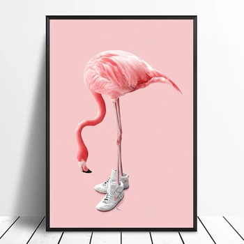 

Sneaker Flamingo Pink Simple Stylish Original Design Animal Poster Girl Home Decor Wall Art Nordic style Canvas painting