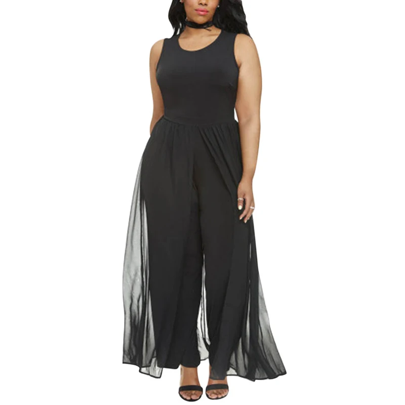 plus size chiffon overlay jumpsuit