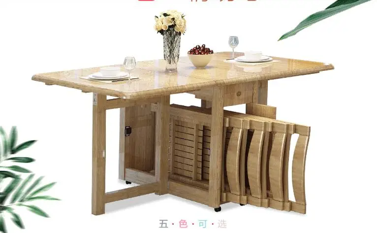 Table dining table home telescopic folding small apartment simple solid wood foot multi-purpose dining table and chair combinati