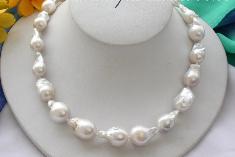 

FREE shipping> >>>NATURAL 17" 22mm drip white keshi reborn pearl necklace Z3740