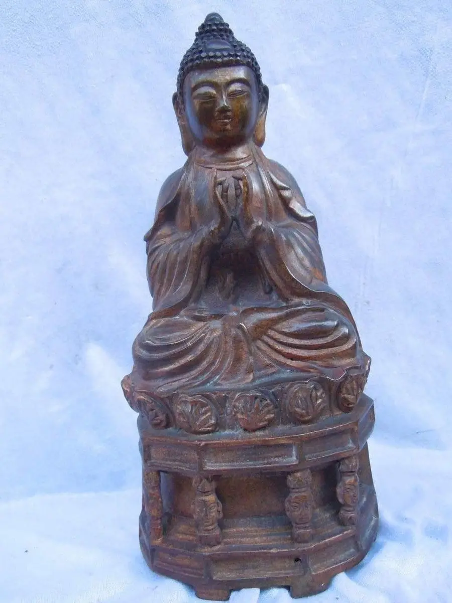 

11" Exquisite Chinese copper gild sit butsudan Sakyamuni buddha Sculpture statue