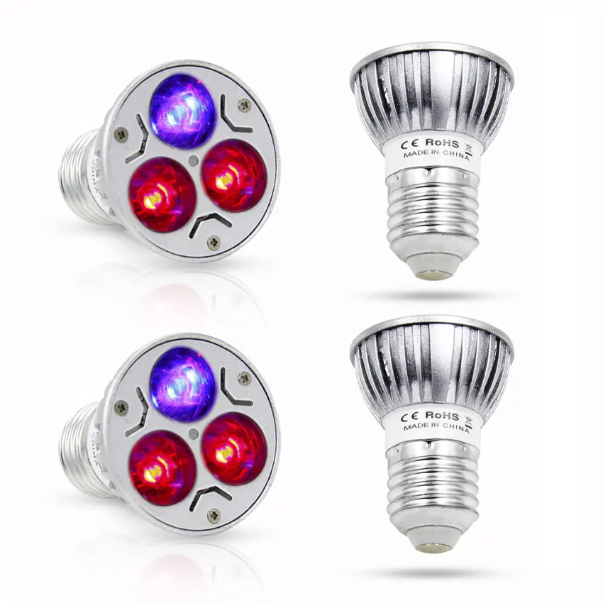 4 шт./партия Светодиодная лампа для растений 6 Вт E27 3 светодиода 2Red 1Blue Led Grow Light