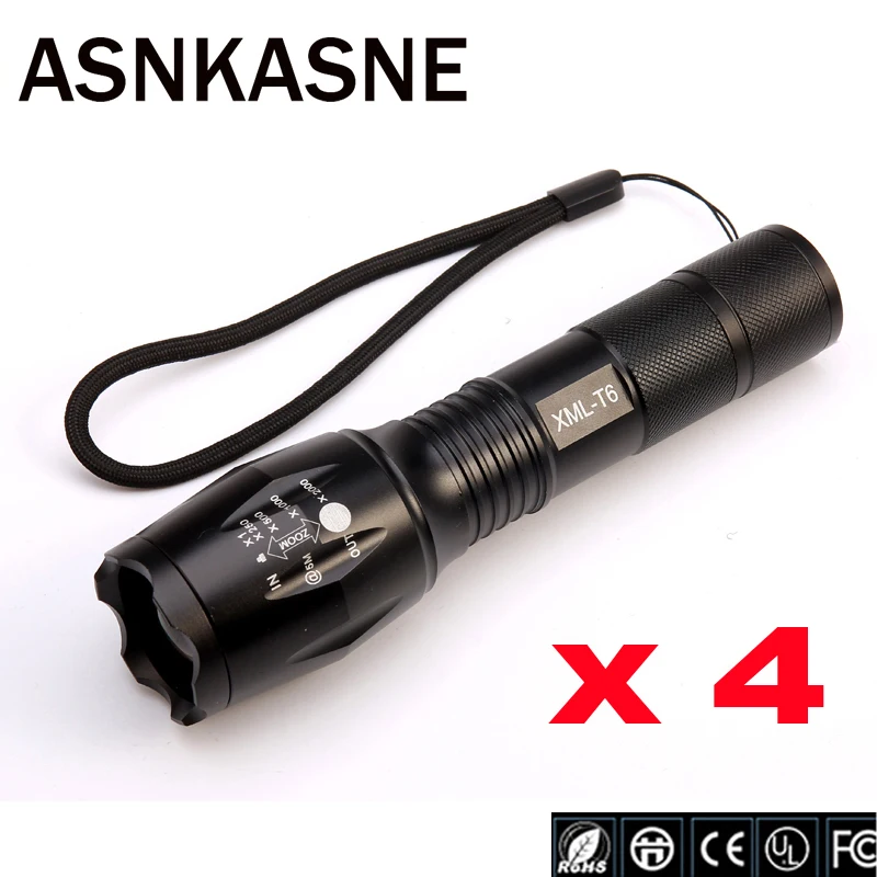 

High Quality CREE XML-T6 4PCS/lot Suit Waterproof Flashlight 6000Lm Torch Zoomable 5 Modes Flashlight Camp Light Markdown Sale