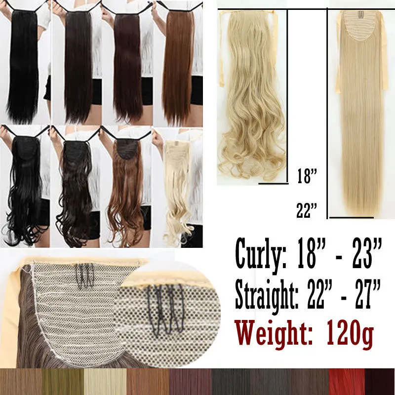 S-noilite Long Wavy Ponytail Synthetic Hair Clip in Hair Extension Natural Hair Pieces Ribbon Wrap Around Black Brown