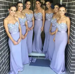 Сиреневые 2019 дешевые платья подружки невесты до 50 расклешенное бандо с кружевной цветами Длинные свадебные платья для женщин