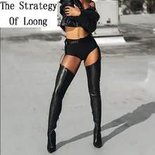 Женские ботфорты выше колена из искусственной кожи на очень высоком тонком каблуке; высокие сапоги до бедра с острым носком; женские сапоги с эластичным поясом; 20181113