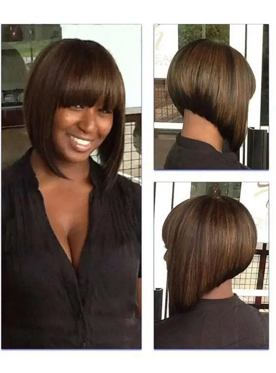Reverse Ombre Wig With Full Bangs Brown To Black Synthetic Short