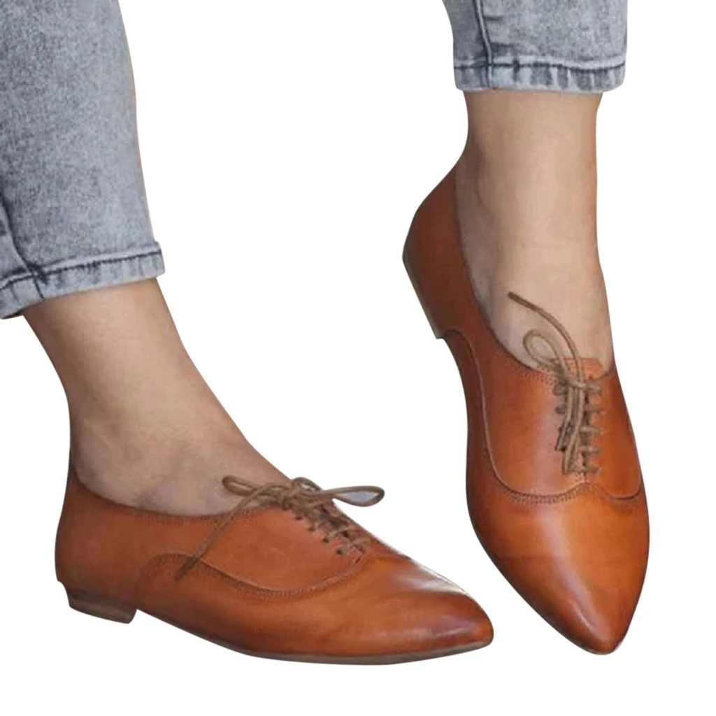Zapatos planos con cordones para mujer, calzado de punta Oxford, tobillero de cuero, para primavera y verano, 2019, # G9|Zapatos planos de mujer| - AliExpress