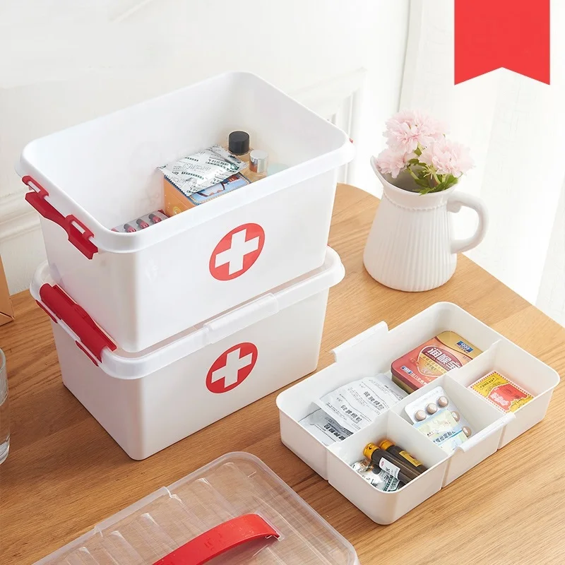 Portable double layer medicine box household small medicine box