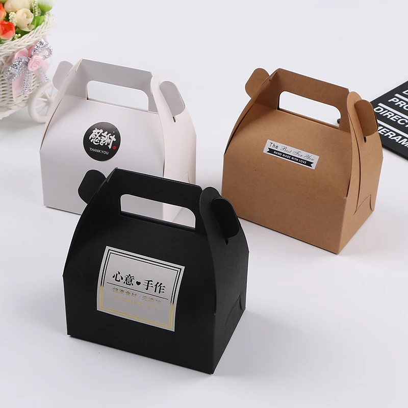 12*8*6cm Brown Black White Kraft paper Cake Box with handle wedding