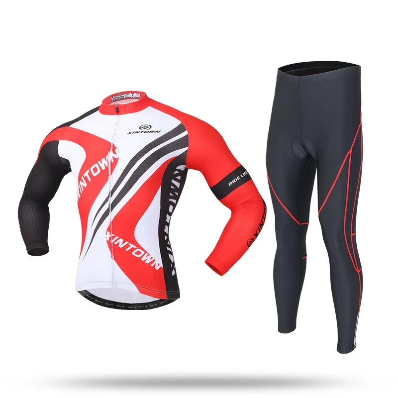 

XINTOWN Fleece Thermal Men Cycling Jersey Suits Sets Winter Bicycle Long Sleeve Jackets+Trousers Sets Couple Bicycle Clothing