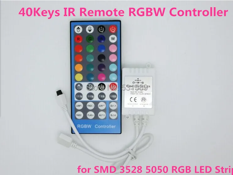 

DHL Wholesale 50pcs DC12V 40Keys IR Remote RGBW Controller for SMD 3528 5050 RGB LED Strip Lights