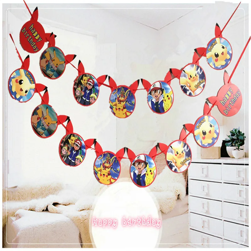 

15PCS/set pokemon go Pikachu theme banners party paper flags/colours baby boy favor birthday party decoration party supplies