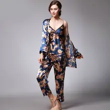 3 шт./компл. халат и пижама, штаны, наборы, новая мода, Дамская ночная рубашка с принтом дракона, пижамные комплекты для женщин