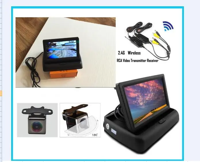 

Wireless Car Parking Assistance Video Monitors +180 degree front 3 image /piecturer/back 1camera+4.3 foldable monitor Camera Kit