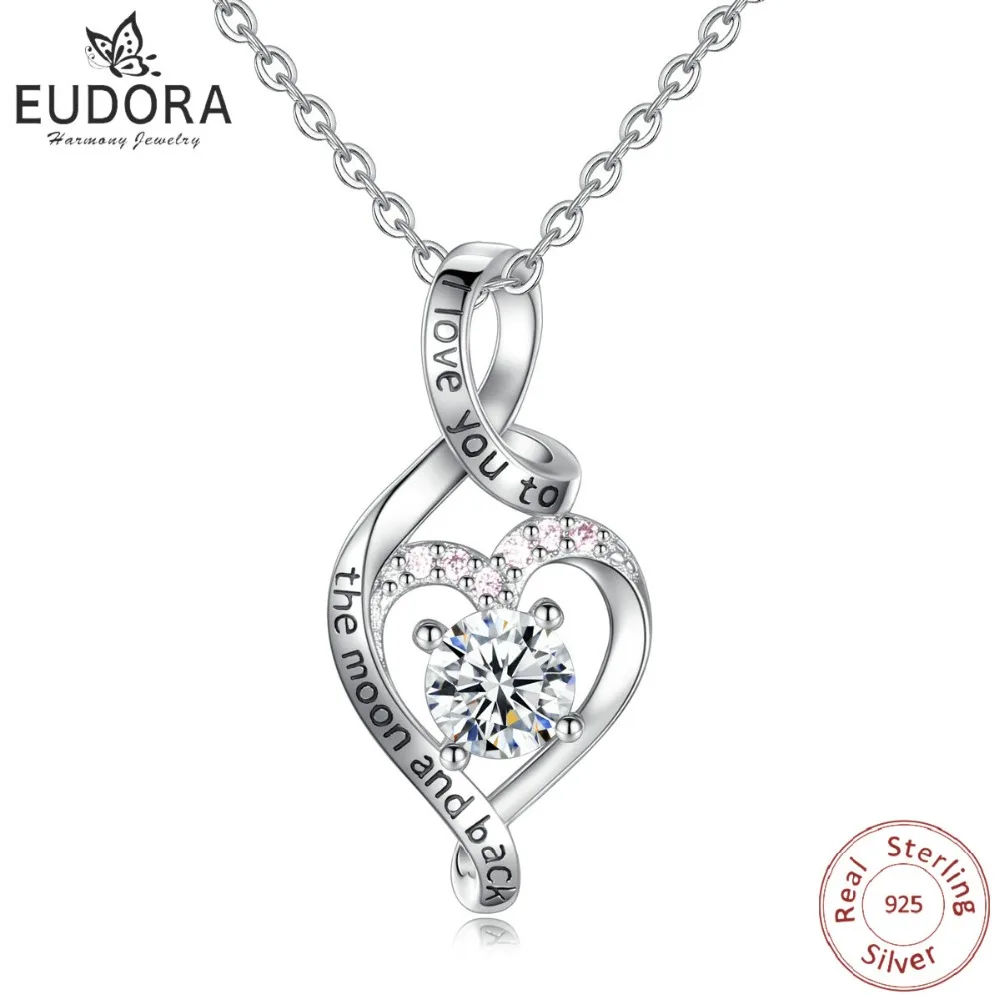 Ожерелье с подвеской EUDORA из стерлингового серебра 925 пробы CZ Love Heart