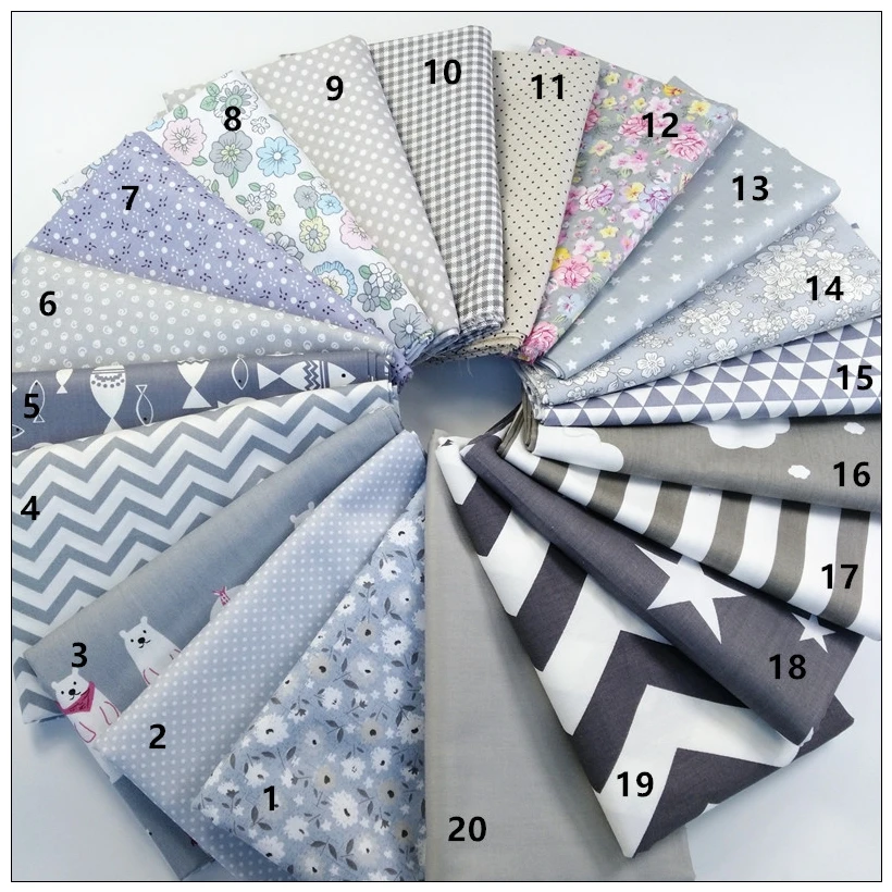Серый стиль Цвет Хлопок Ткань Telas лоскутное наборы тканей для шитье для кукол квилтинга DIY ремесла 20 шт./лот
