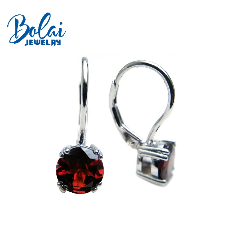 Bolaijewelry, натуральный красный гранат, Круглый, 7,0 мм, 3ct, драгоценный камень, висячие серьги, серебро 925 пробы, хорошее ювелирное изделие для женщин, как Рождественский подарок