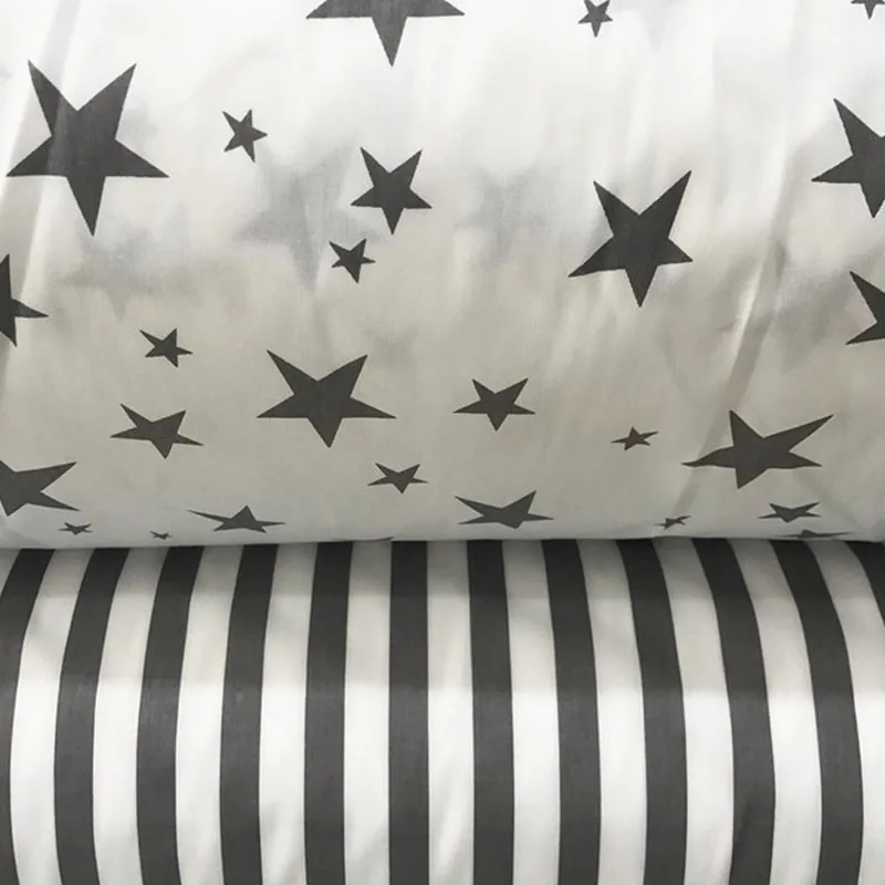 

100% cotton twill cloth white GRAY stars stripe fabrics for DIY kids crib bedding cushions home decor handwork quilting tissue