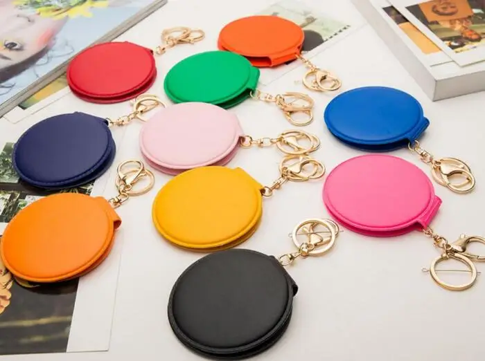 

10pcs/lot Mini PU Leather Pocket Makeup Mirror Portable Key Chain Cosmetic Compact Double Mirrors for Girls wholesale