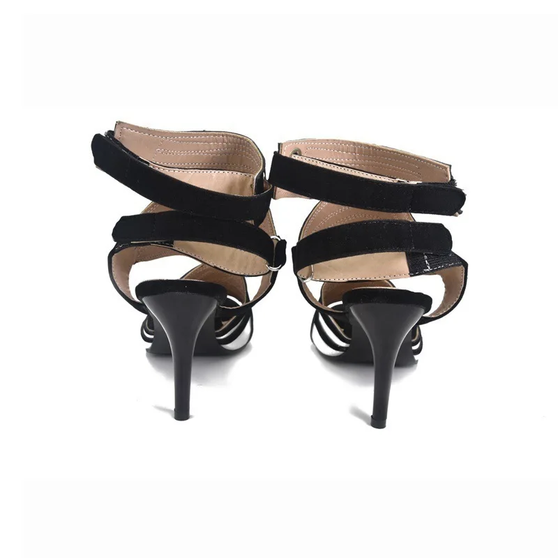 Новинка; летние женские сандалии-гладиаторы; модные туфли на высоком каблуке-шпильке с открытым носком; пикантные женские босоножки в черно-белую полоску; большие размеры