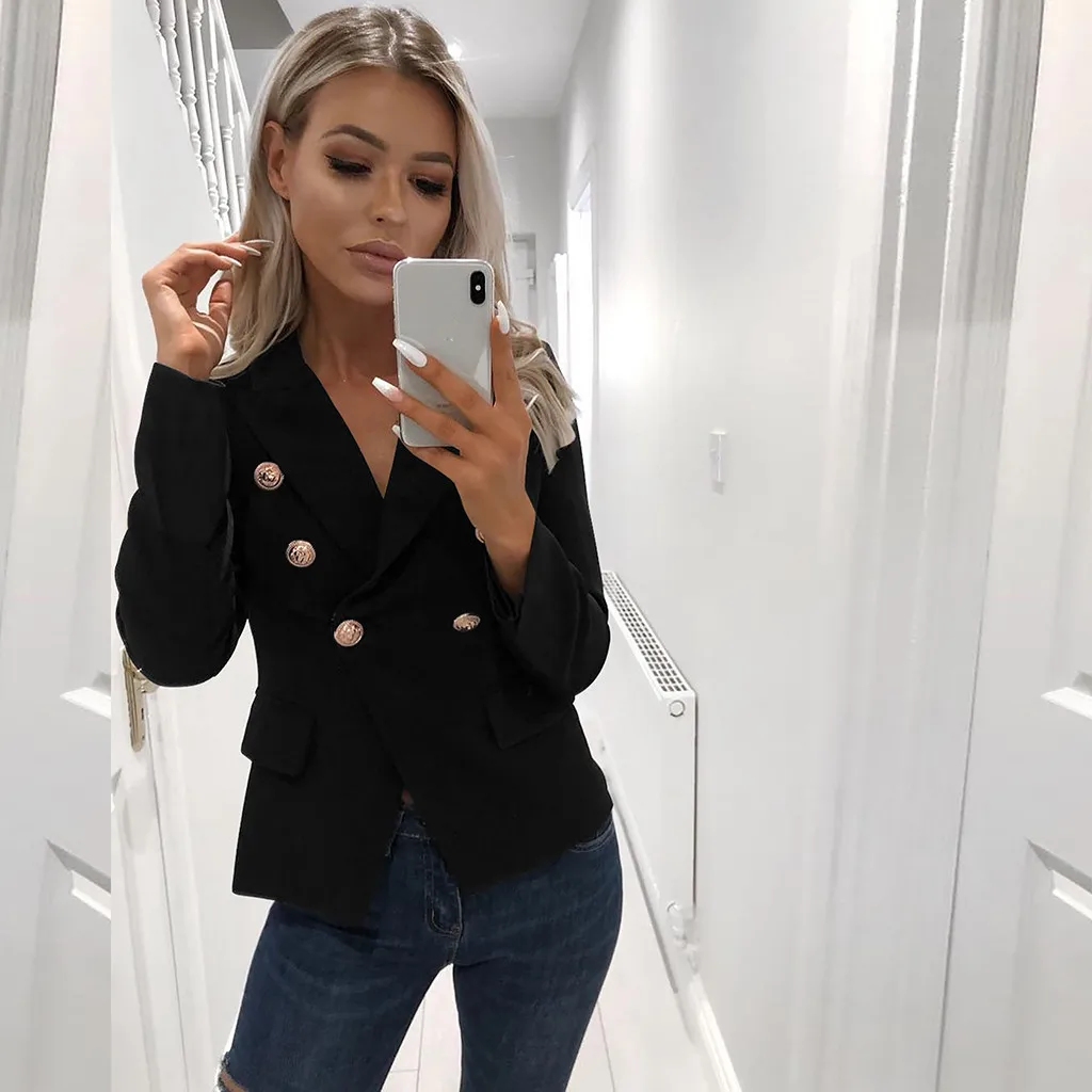 

Spring Autumn Women Open Front Office Lady Blazer Fashion Short Cardigan Suit Split Sleeve Jackets Elegant Work Blazer Feminio