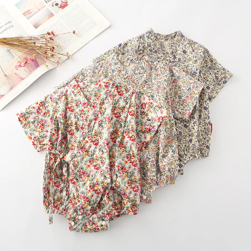 

High Quality Kids Pajamas Cotton Clothes Flower Japanese Floral Kimono Romper for Baby Girls Boy Bebes Children Romper Sleepwear