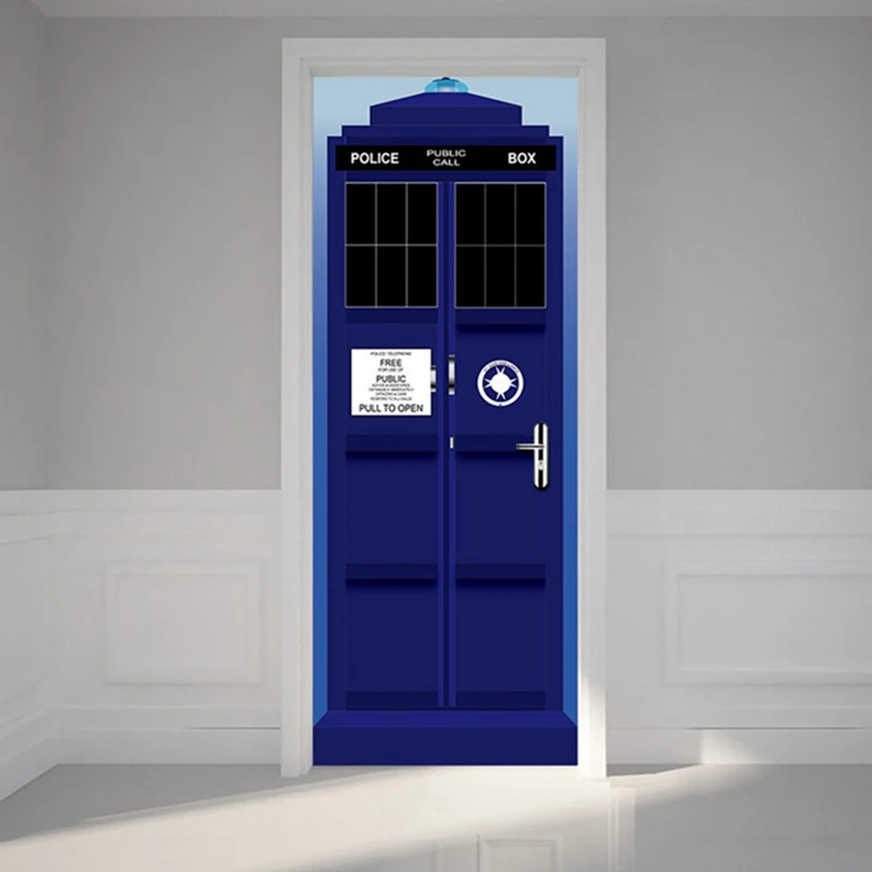 

77x200cm London Police Hall 3D Door Stickers PVC Self Adhesive Wallpaper DIY Waterproof Mural Decals For Living Room Bedroom