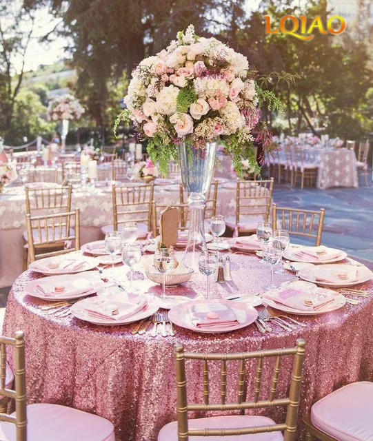 10pcs Embroidered Pink Gold Sequin Tablecloth 120 Round Table Cover 10pcs Embroidered Pink Gold Sequin Tablecloth 120 Round Table Cover For Wedding Party Banquet