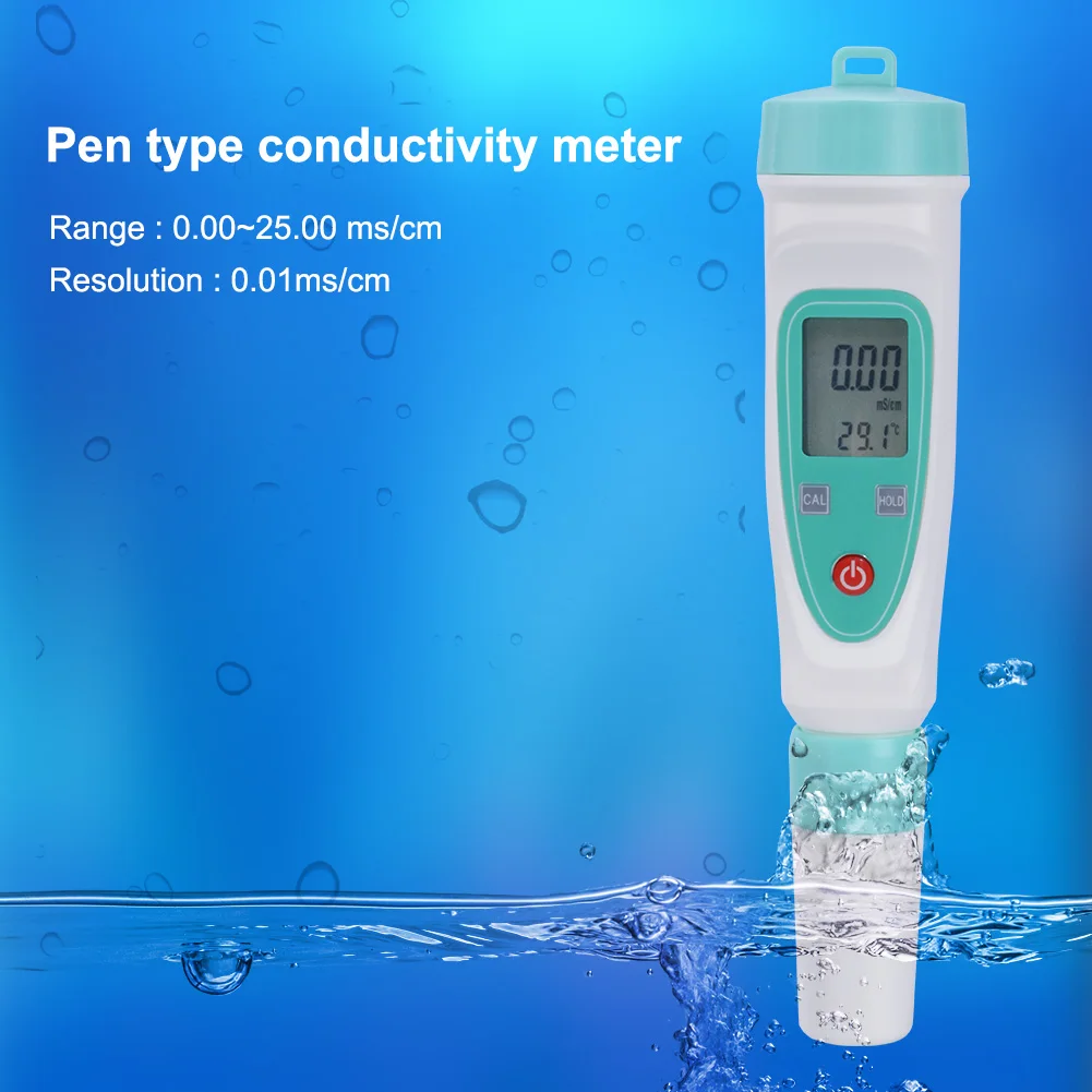 

DDB-12H Pen Type Conductivity Meter Waterproof Temperature Tester+EC Meter Double Display Water Quality Tester 0.00-25.00ms/cm