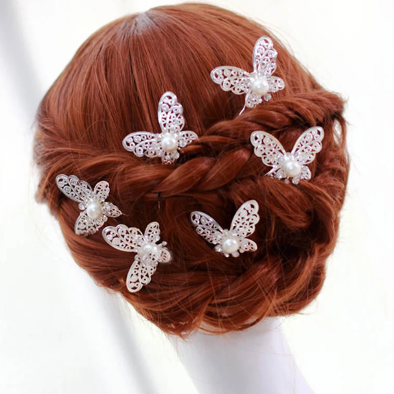 

LNRRABC 3pcs Women Alloy Hair Sticks Wedding Bridal Bridesmaid Rhinstone Crystal Hair Pins Clips Butterfly Type U Design Comb
