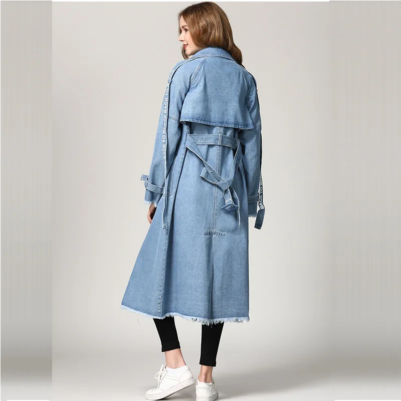 Double Longue Printemps Mince À Coupe Manteau Mode Denim Bleu Manches De Nouvelle Tranchée Femmes Longues Ceinture Casual Breasted vent qSzUMVpG
