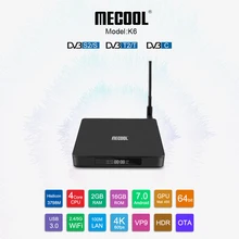 Mecool ТВ-бокс K6 2+ 16G Hisilicon HI3798M четырехъядерный Android 7,0 Tvbox 4k 100Lan DVB T2/S2/C умный дом телеприставка ТВ