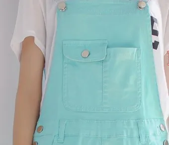 Black White Pink Green Candy Color Women Jumpsuit Slim Moveable Strap Rompers Casual Denim Overalls Big Pockets Jeans Pants