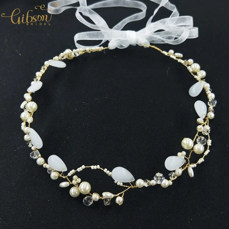 

Wedding Headband Tiara Pearl Crystal Hair Vine Gold Headpiece Jewelry Bridal Wire Hair Halo Accessories Forehead