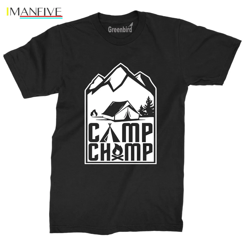 

2019 Fashion Short Sleeve Black T Shirt Camp Champ TShirt Outdoor Tent Fire Camping Forest Mountain Lake Camper Life Tee