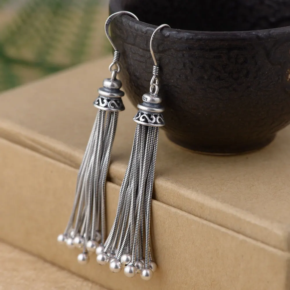 Buy FNJ 925 Silver Tassel Earrings for Women Jewelry
