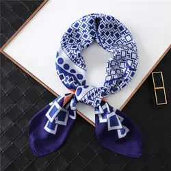 Женский шелковый шарф, квадратный шейный шарф, модный клетчатый принт, головная повязка, Женский носовой платок, женские шали, обертывания