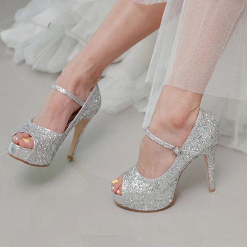 Aliexpress.com : Buy 4 Inch Stilettos Heel Silver Glitter Popular ...