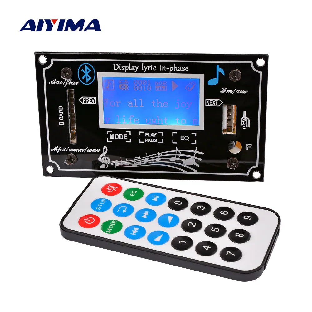 

AIYIMA 12V MP3 Decoder LCD Touchscreen Bluetooth Decoding Audio Module Support FLAC FM Radio AUX USB With Lyrics Display