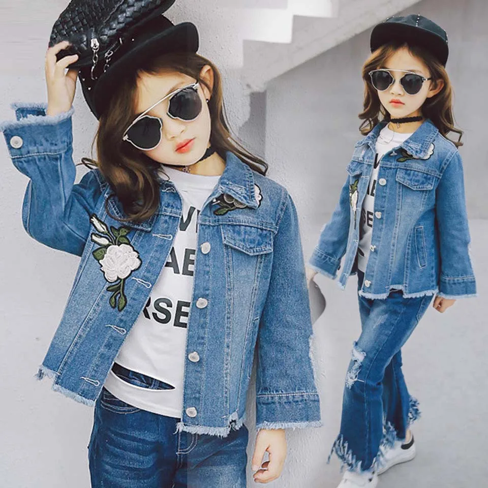 2018 New Arrival Baby Girls Denim Jackets Coats Embroidery Flower Denim Jacket For Girl Autumn