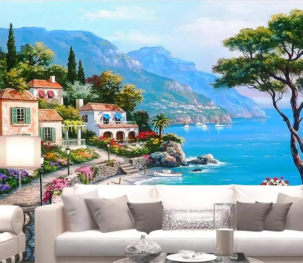 Beibehang пользовательские обои 3d большая фото настенная средиземноморская декорация морской сад пейзаж картина маслом ТВ фон обои фрески