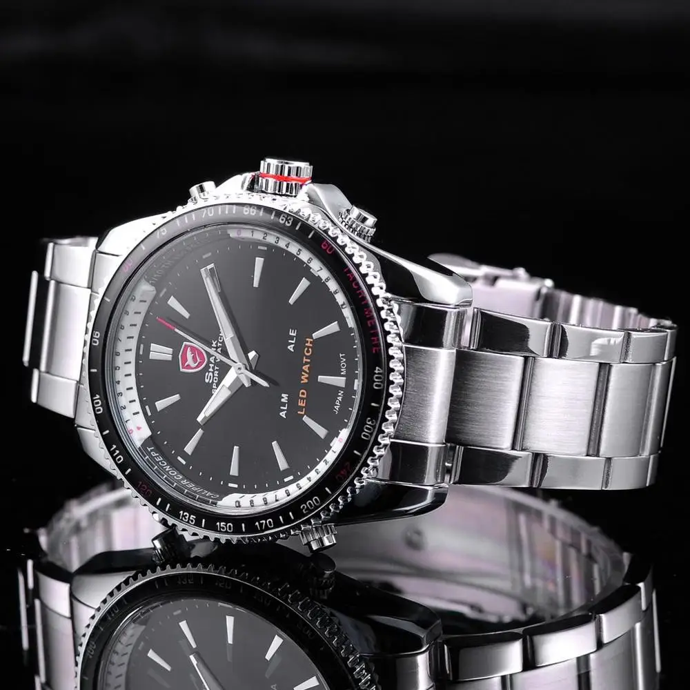 Mako SHARK Sport Watch Brand Luxury Silver Men's Army Digital LED Calendar Alarm Electronic Waterproof Steel Watches Male /SH003 Mako SHARK Sport Watch Brand Luxury Silver Men's Army Digital LED Calendar Alarm Electronic Waterproof Steel Watches Male /SH003